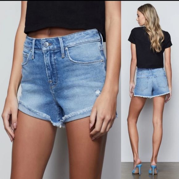 Light wash Good American "good curve" high waisted jean shorts size 27. - Picture 2 of 11